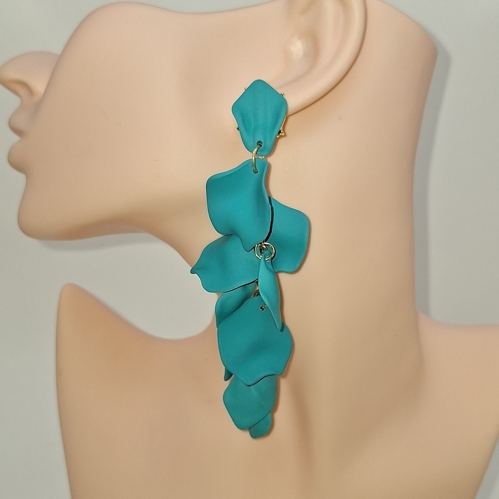 Statement Teal Petal Drop Earrings